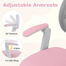 Adjustable pink armrests of the kids study chair, featuring 90° rotation and 4.5cm lifting for tailored comfort.