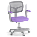 Purple kids study chair featuring a stable base with universal wheels for smooth mobility and ergonomic support for.