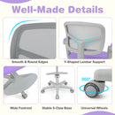 Kids study chair in purple with adjustable height, Y-shaped lumbar support, and universal wheels for easy mobility.