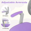 Adjustable armrest of the purple kids study chair, featuring 90° rotation and 4.5cm lifting for customized comfort.