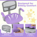 Kids study chair in purple with adjustable height, ergonomic mesh backrest, and removable soft cushion for comfort.