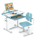 Kid's Study Desk and Chair Set Height-Adjustable Desk with Tilt Desktop and Ergonomic Chair - Gray