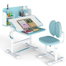 Kids Study Desk & Chair Set, Height-Adjustable Student Writing Table w/Chair - Blue
