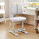 Ergonomic kids study chair in grey with adjustable double backrest and footrest, designed for comfort and proper.