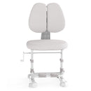 Ergonomic kids study chair in grey with adjustable double backrest and footrest, designed for growing children.