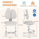 Ergonomic kids study chair in grey with adjustable double backrest and footrest, designed for ages 3-5 for optimal.