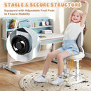 Ergonomic kids study chair in grey with adjustable footrest and double backrest for optimal comfort and posture support.