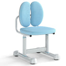 Kids desk chair in blue with adjustable height, ergonomic dual back support, and padded seat for comfort during study.