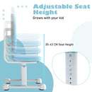 Kids desk chair in blue with adjustable height from 35 to 43 cm, featuring ergonomic dual-support backrest for comfort.