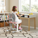 Kids desk chair in pink with adjustable height and dual back support, perfect for comfortable study sessions.