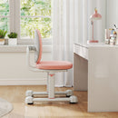 Kids desk chair in pink with adjustable height and ergonomic dual-support backrest, perfect for study and comfort.
