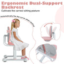 Kids desk chair in pink with ergonomic dual-support backrest and adjustable height for comfortable study sessions.