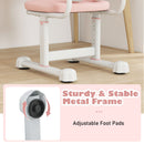Kids desk chair with adjustable foot pads and sturdy metal frame, designed for comfort and ergonomic support.