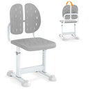 Height-adjustable kids desk chair in grey with double back support, designed for comfort and good posture during study.
