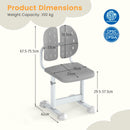 Height-adjustable kids desk chair in grey with double back support, measuring 42 x 36 x 68-76 cm for comfortable.