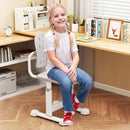 Grey height-adjustable kids study chair featuring a comfortable seat and double back support for optimal sitting.