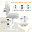 Height-adjustable kids desk chair with double back support in grey, perfect for study and promoting good posture.