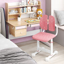 Height-adjustable pink kids study chair with double back support, designed for comfort and good posture in various.