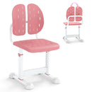 Height-adjustable pink kids desk chair with double back support, breathable holes, and sturdy construction for.