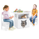 Kids Table and Chairs Set 3 Pieces Wooden Children Furniture Desk with Cat House - Default Title
