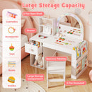 Kids vanity desk with colorful lights, spacious tabletop, 2-tier bookshelf, and large storage for toys and accessories.