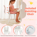 Kids vanity desk set with lighted mirror and bunny ear chair, featuring smooth edges and ample storage for toys and.