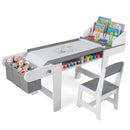 Kids Art Table and Chair Set with Paper Roll and 4 Paint Cups - Natural