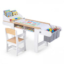 Kids Art Table and Chair Set with Paper Roll and 4 Paint Cups