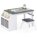 Kids Art Table with Stool Wooden Activity Table with Paper Roll and Storage - Grey
