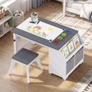 Kids Art Table with Stool Wooden Activity Table with Paper Roll and Storage