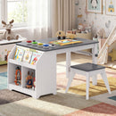Kids Art Table with Stool Wooden Activity Table with Paper Roll and Storage
