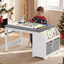 Kids Art Table with Stool Wooden Activity Table with Paper Roll and Storage