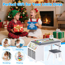 Kids Art Table with Stool Wooden Activity Table with Paper Roll and Storage