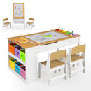 Kids Table and Chairs Set, 2 in 1 Wooden Art Table & Easel Set for Children with 2 Chairs, 6 Storage Bins - Natural