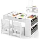 Kids Table and Chairs Set, 2 in 1 Wooden Art Table & Easel Set for Children with 2 Chairs, 6 Storage Bins