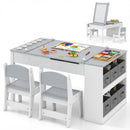 Kids Table and Chairs Set, 2 in 1 Wooden Art Table & Easel Set for Children with 2 Chairs, 6 Storage Bins