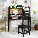 Kids Study Desk and Chair Set Wooden Writing Table with Cork Board and Drawer