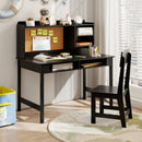 Kids Study Desk and Chair Set Wooden Writing Table with Cork Board and Drawer