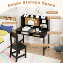 Kids Study Desk and Chair Set Wooden Writing Table with Cork Board and Drawer