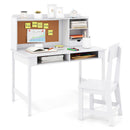 Kids Study Desk and Chair Set Wooden Writing Table with Cork Board and Drawer