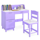 Kid's Study Desk & Chair Set, Children Table with Wide Desktop for 3+ Years Old Boys and Girls - Purple