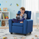 Blue velvet fabric toddler sofa with adjustable backrest, cup holder, and solid wood frame for kids' comfort and.