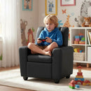 Toddler reclining sofa in black velvet with adjustable backrest and cup holder, perfect for playtime and relaxation.