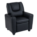 Black toddler recliner sofa with push-back mechanism, adjustable backrest, and built-in cup holder for comfort and.