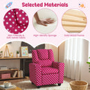 Toddler sofa in red velvet fabric with adjustable backrest and cup holder, perfect for playtime and relaxation.