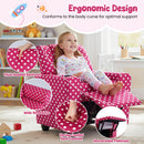 Toddler sofa in red velvet with adjustable backrest, retractable footrest, and cup holder for comfortable playtime.