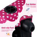 Close-up of the cup holder on the red velvet toddler sofa, featuring anti-slip feet for stability and protection.