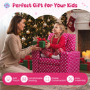 Toddler sofa in red velvet with adjustable backrest, cup holder, and stable wood frame for comfortable seating.