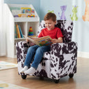 Toddler sofa in black and white velvet with adjustable backrest, cup holder, and ergonomic design for comfort.