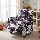 Black and white velvet toddler sofa with adjustable backrest and retractable footrest, perfect for playtime and.